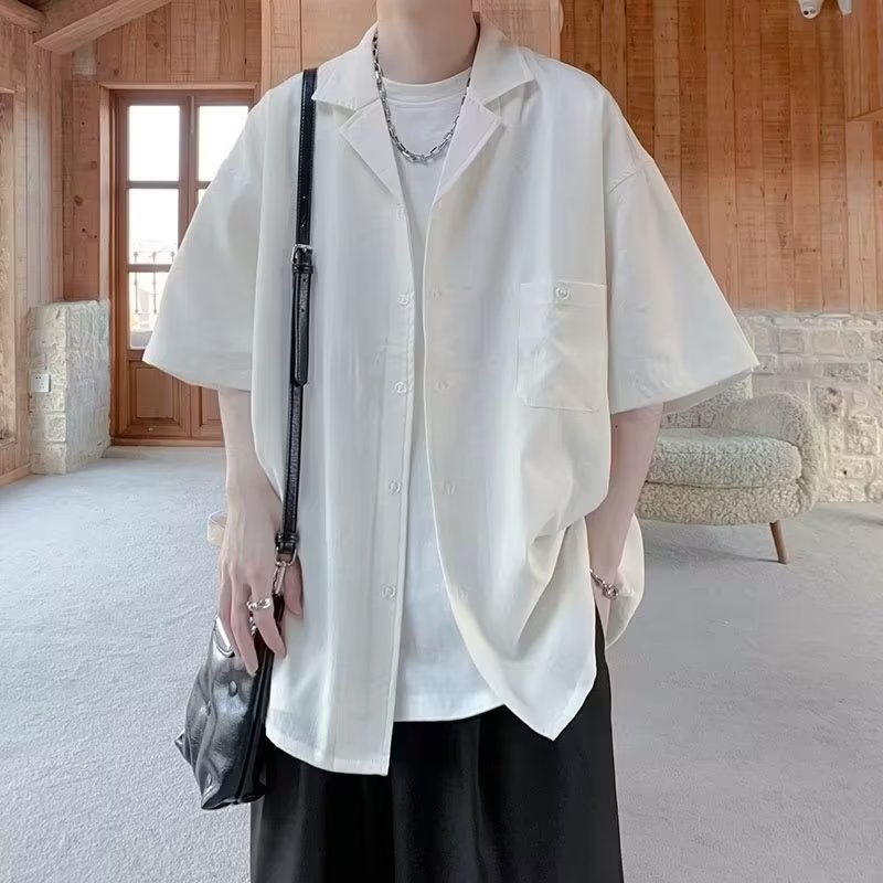 Áo Sơ Mi Tay Ngắn Dáng Rộng Phong Cách Nhật Bản Thời Trang Mùa Hè Cho Nam