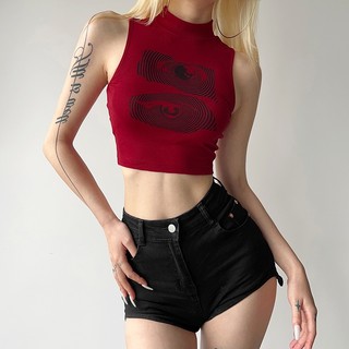 Klalien Áo Hai Dây Cổ Tròn Họa Tiết Hoa Màu Đỏ Phong Cách Vintage Thời Trang Cho Nữ