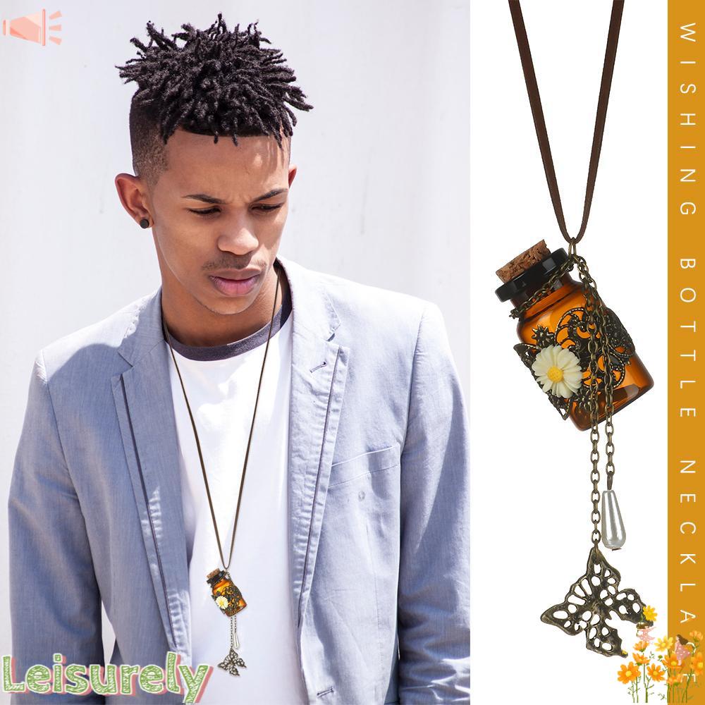 Vòng cổ Da Dài Phối Mặt Hình Lọ Điều Ước Và Bướm Độc Đáo