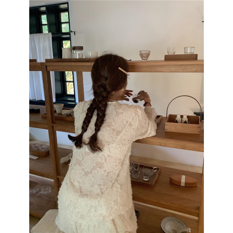 Bộ Áo Cardigan Dài Tay Cổ Chữ V Phối Ren + Chân Váy Dài Vừa Thời Trang Mùa Xuân 2023 Phong Cách Pháp Độc Đáo Cho Nữ