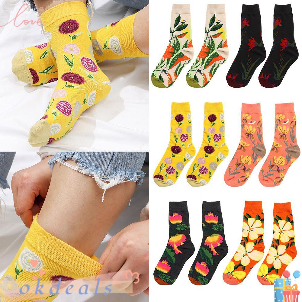 Vớ Cotton Cổ Cao In Họa Tiết OKDEALS Thời Trang Cho Nữ