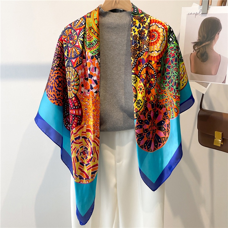 Khăn Quàng Cổ Chống Nắng Mùa Hè Bằng Lụa Satin Kích Thước Lớn 110cm In Họa Tiết Thổ Cẩm Thời Trang Cho Nữ Sự Bảo