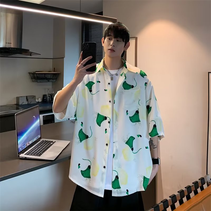 Áo Sơ Mi Tay Ngắn Dáng Rộng Họa Tiết Hoa Phong Cách Đường Phố Thời Trang Mùa Hè Cho Nam