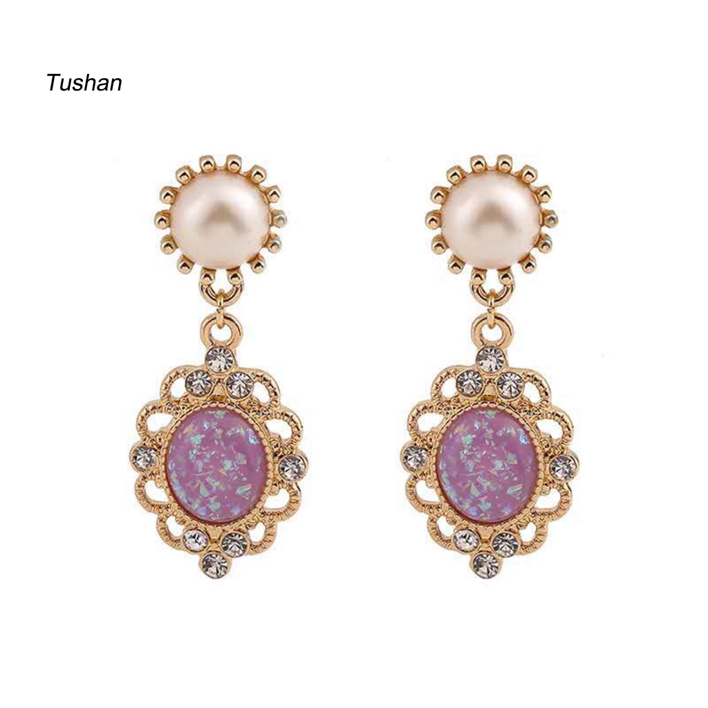 1 Đôi Bông Tai Đính Đá Zircon Ngọc Trai Nhân Tạo Hình Giọt Nước Phong Cách Hoàng Gia Dành Cho Nữ