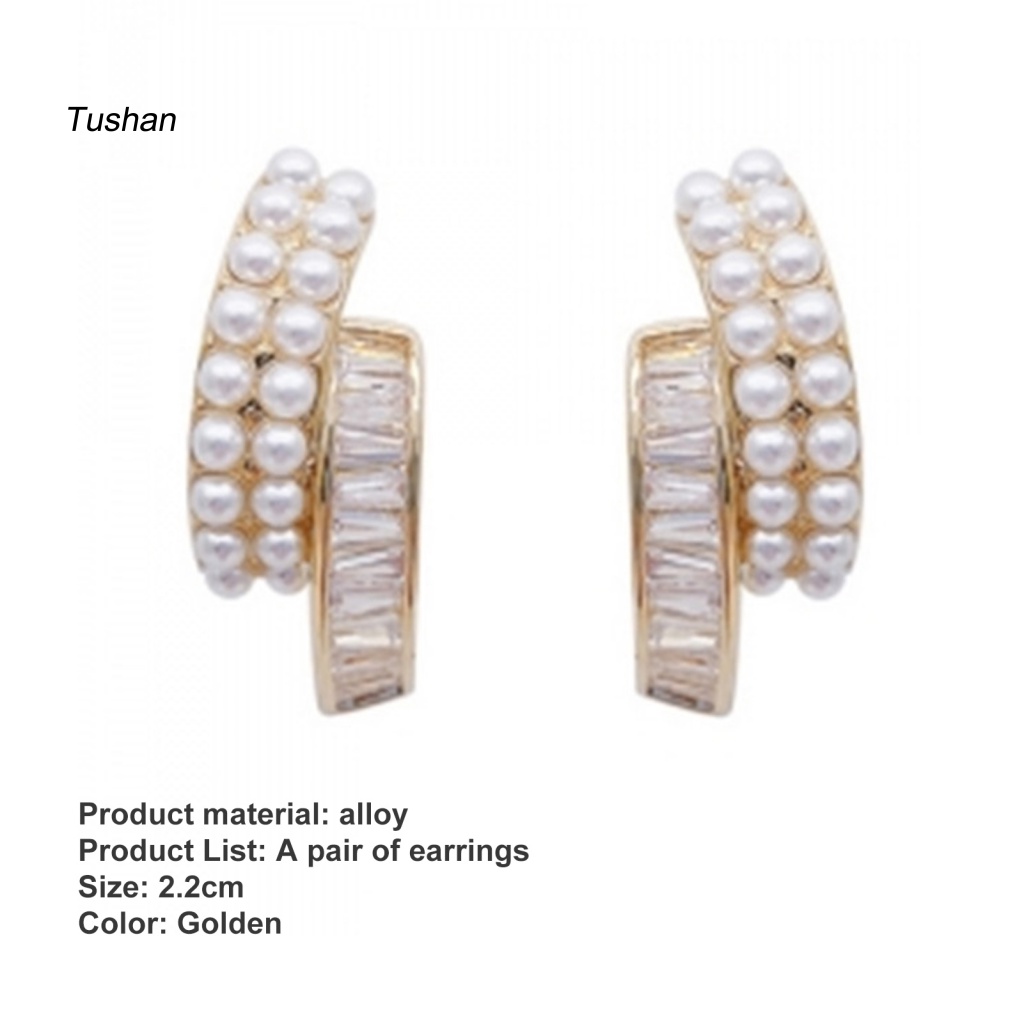 1 Đôi Bông Tai Ngọc Trai Giả Hai Lớp Đính Đá Thời Trang