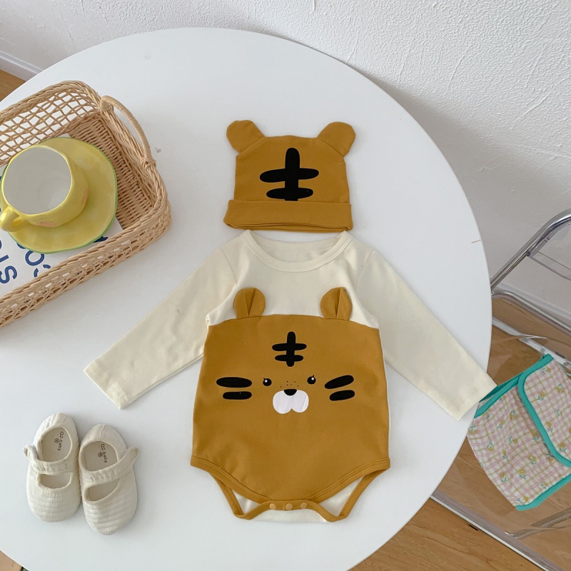 Bộ Áo Liền Quần In Hình Hổ Kèm Mũ Phong Cách Hàn Quốc Thời Trang Cho Bé Sơ Sinh