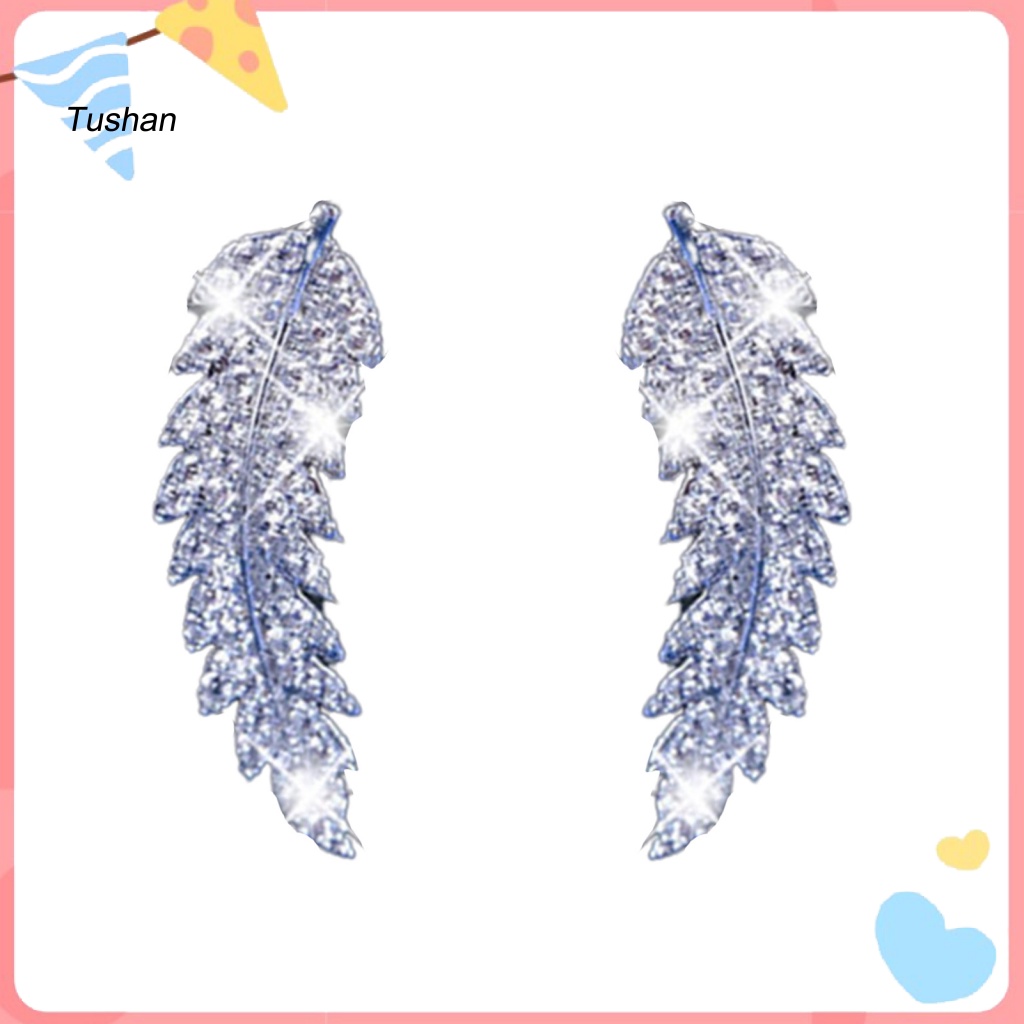 1 Đôi Bông Tai Hình Chiếc Lá Đính Đá Lấp Lánh Dành Cho Nữ