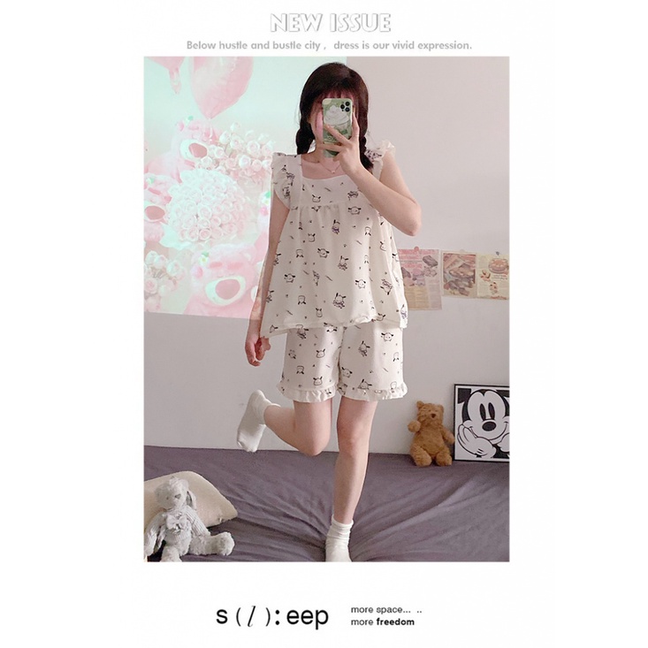 Bộ Đồ Ngủ Hai Mảnh Áo Hai Dây Phối Quần Short Phong Cách Công Chúa Ngọt Ngào Thời Trang Mùa Hè Mới Dành Cho Bạn Nữ