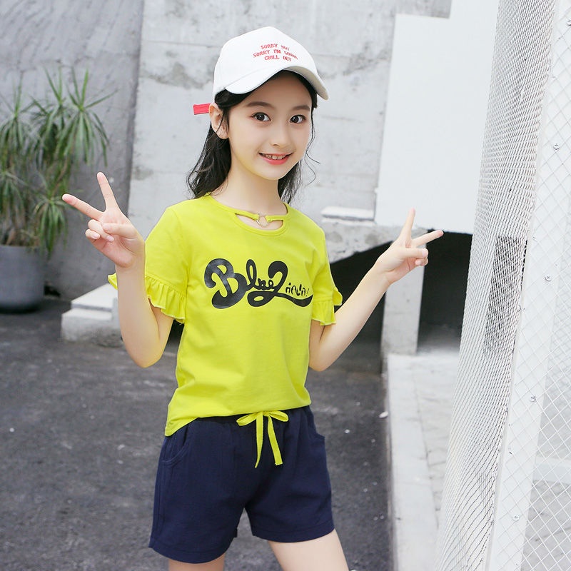 Set Đồ Thể Thao Mùa Hè Hai Món Gồm Áo Cotton + Quần Lửng Phong Cách Phương Tây Mới Năm 2021 Cho Bé Gái