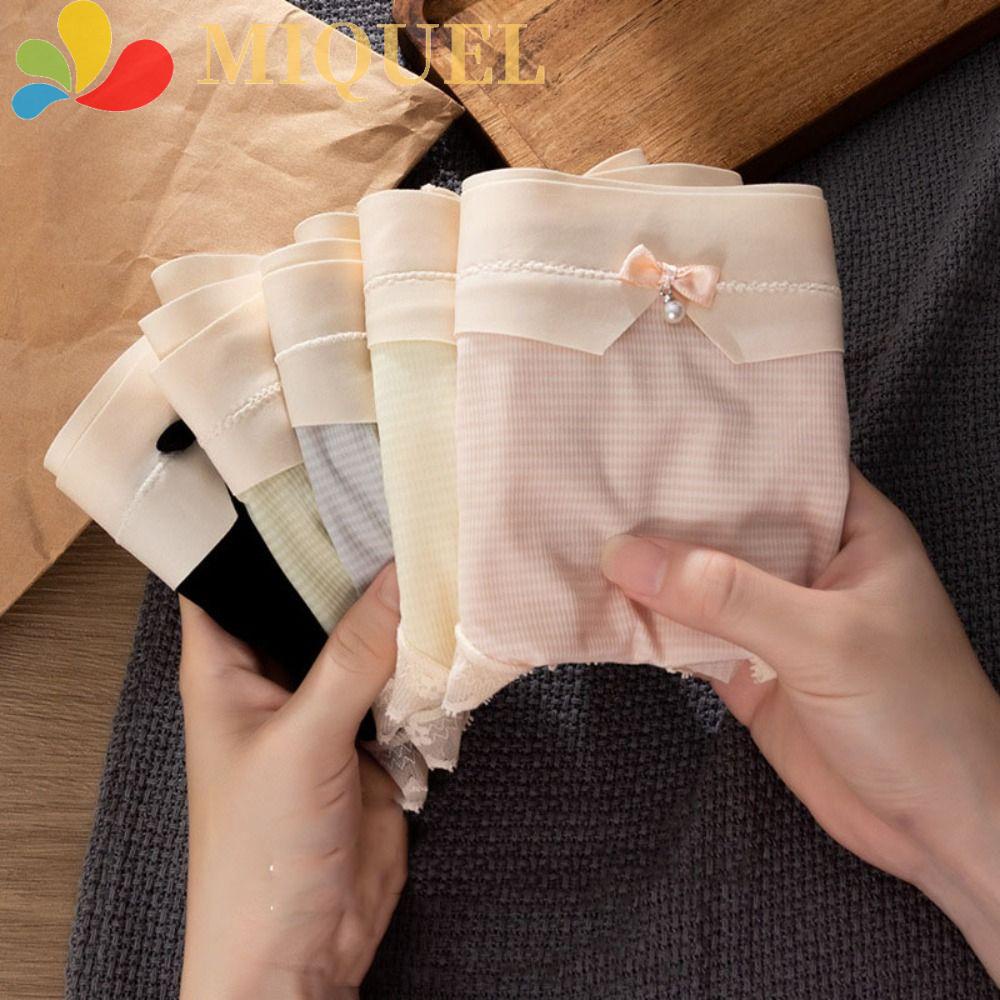 Quần Lót Lụa Lưng Vừa Phối Ren Đính Nơ Phong Cách Lolita