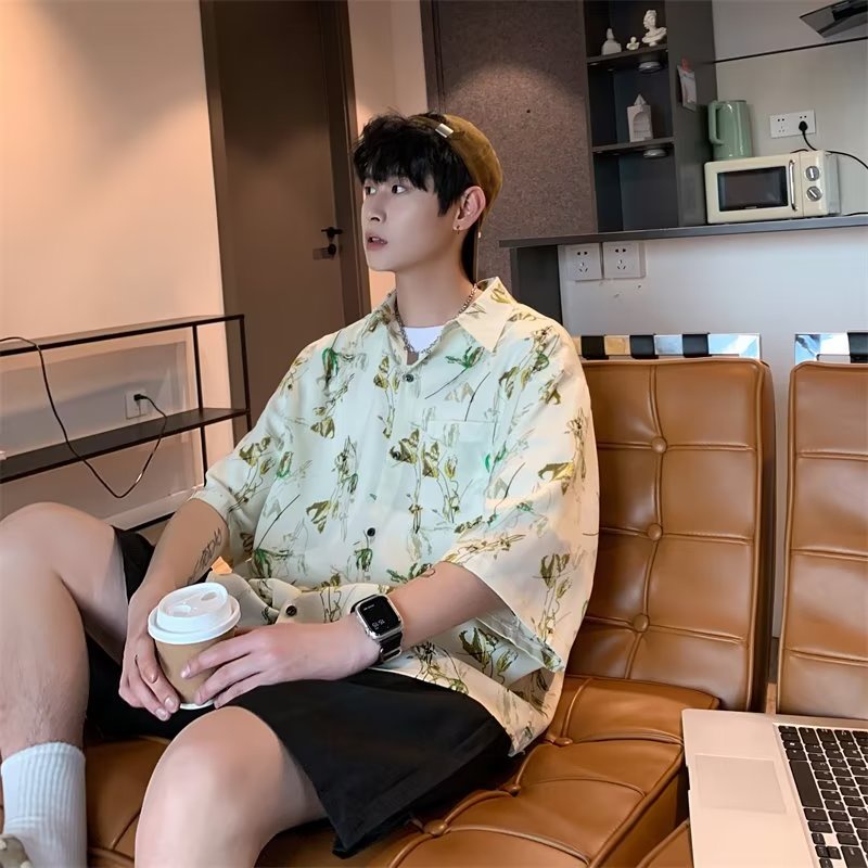 Áo Sơ Mi Tay Ngắn Dáng Rộng Họa Tiết Hoa Phong Cách Đường Phố Thời Trang Mùa Hè Cho Nam