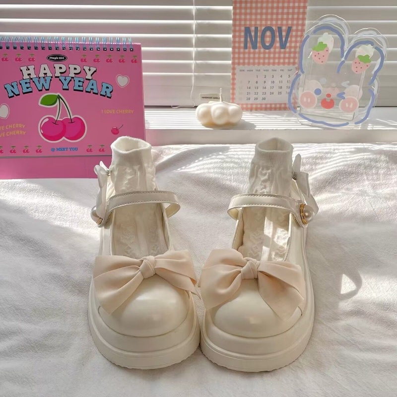 Giày nữ Lolita Oxford Giày Nữ Da Mũi Tròn Đế Dày Phong Cách Lolita Cho Nữ