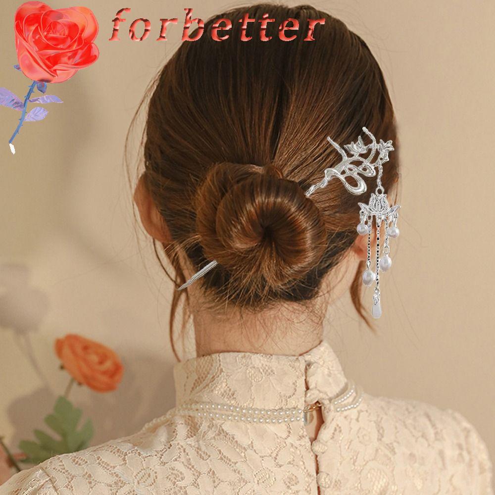 Trâm Cài Tóc Bằng Hợp Kim Hình Hoa Sen Phối Tua Rua Phong Cách Trung Hoa Cổ Điển