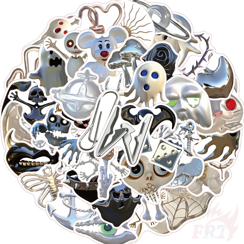 ❉ Sticker Bạc Dán Trang Trí Phong Cách Kinh Dị 01 ❉ Bộ 50 Sticker Chống Thấm Nước Họa Tiết Doodle Hợp Thời Trang
