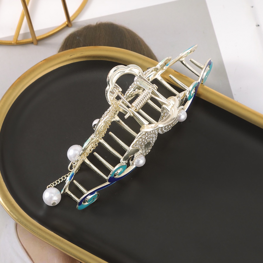 Giá Đỡ Kẹp Tóc Đuôi Ngựa Đính Đá &amp; Ngọc Trai Giả Bằng Kim Loại Kiểu Trung Hoa