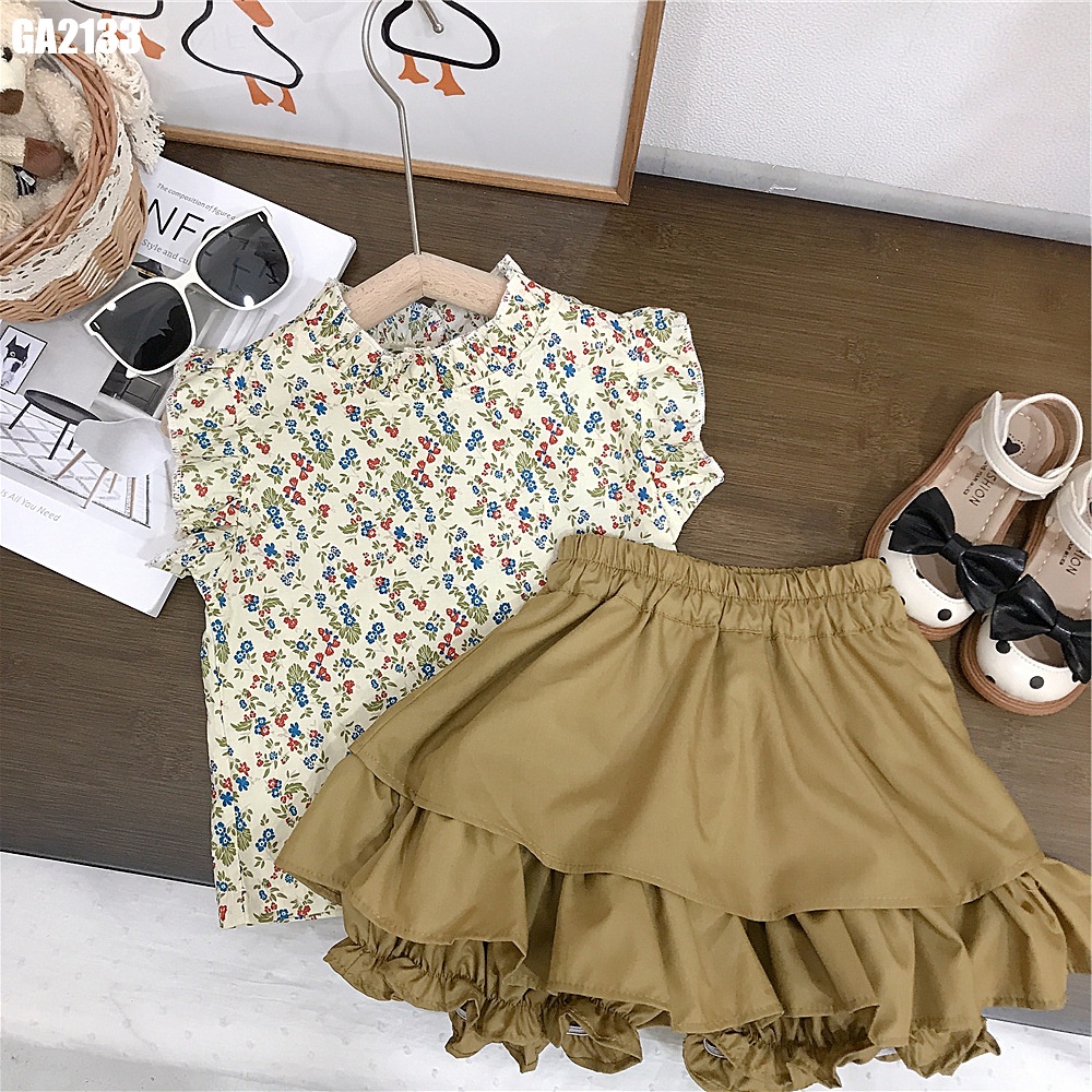 Áo hoa nhí quần váy xòe cho bé gái chất liệu cotton MINTSCLOSET mint's closet 1 2 3 4 5 tuổi - GA2133