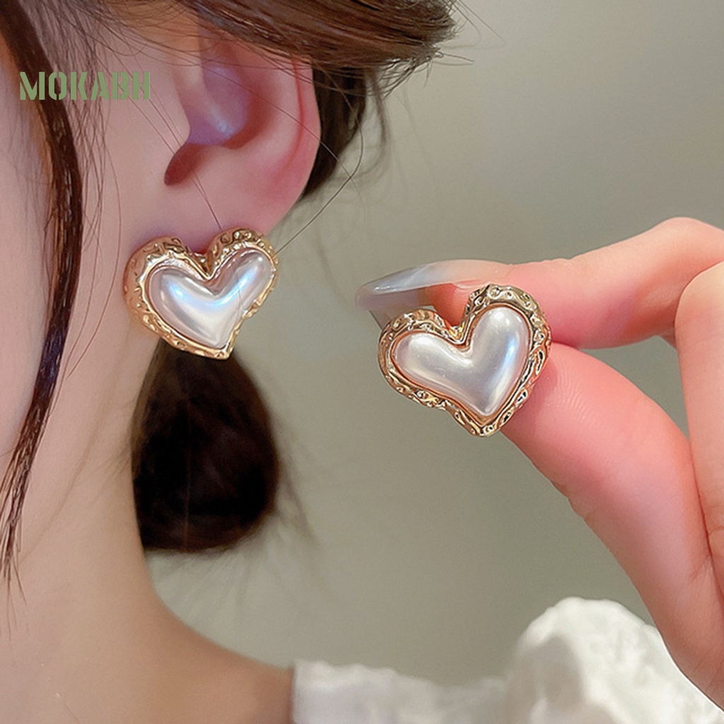 Bông Tai Hình Trái Tim Màu Gradient Đính Ngọc Trai Nhân Tạo Thời Trang Dành Cho Nữ