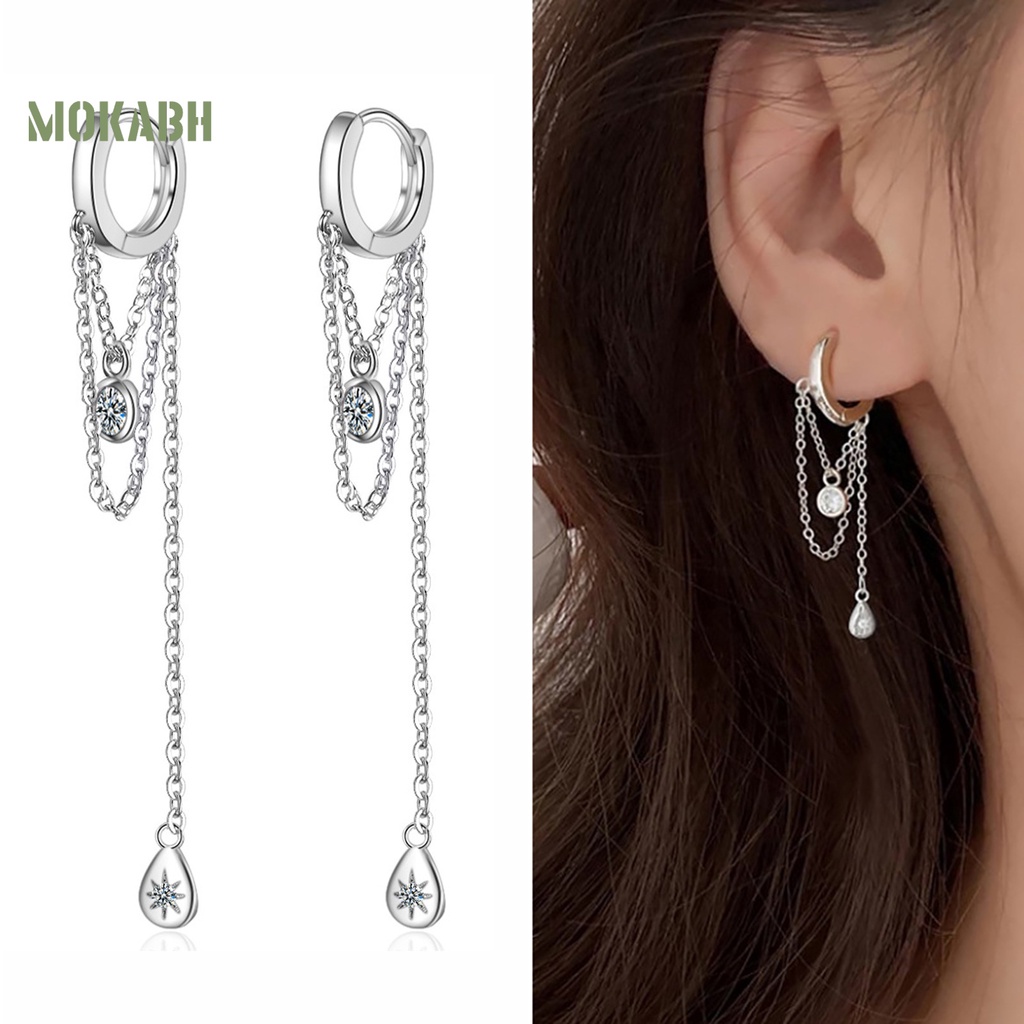 1 Đôi Bông Tai Kim Loại Dài Hình Giọt Nước Đính Đá Thời Trang Dành Cho Nữ