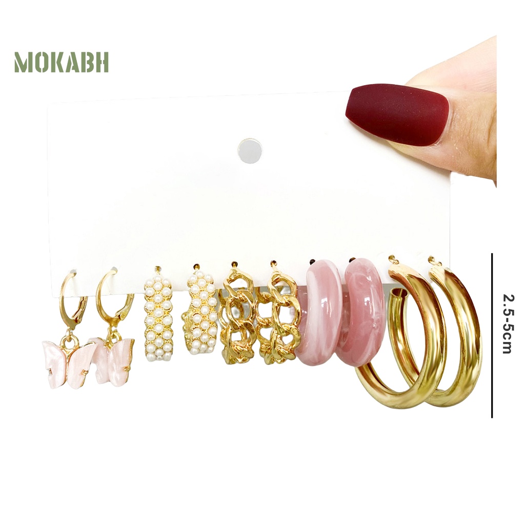 [Mới] Set 5 Đôi Bông Tai Dạng Vòng Hình Học Trang Trí Mắt Bằng Acrylic Tinh Tế Chống Dị Ứng Trang Sức Thời Trang Nữ