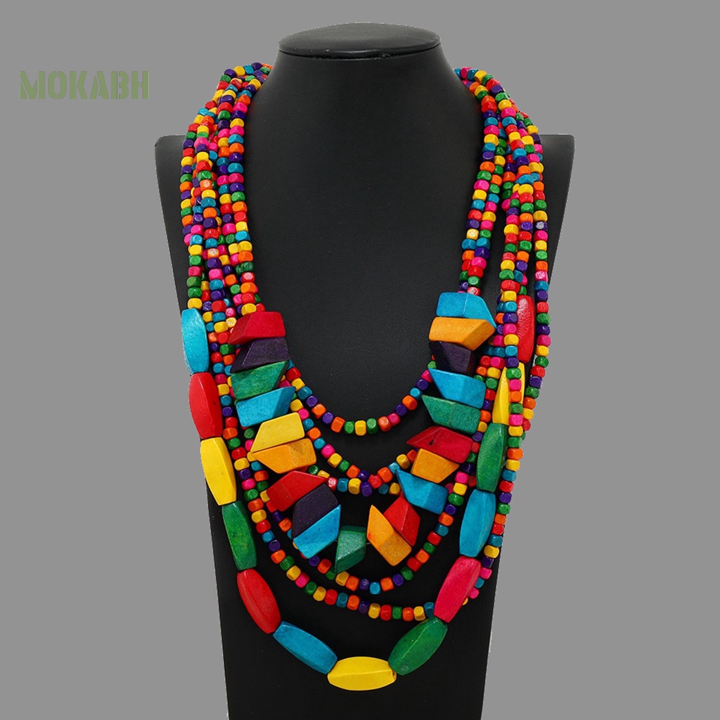 [Mới] Vòng Cổ Xỏ Hạt Gỗ Nhiều Lớp Nhiều Màu Sắc Vintage Thời Trang Dân Tộc Thích Hợp Đi Tiệc Ngày Lễ