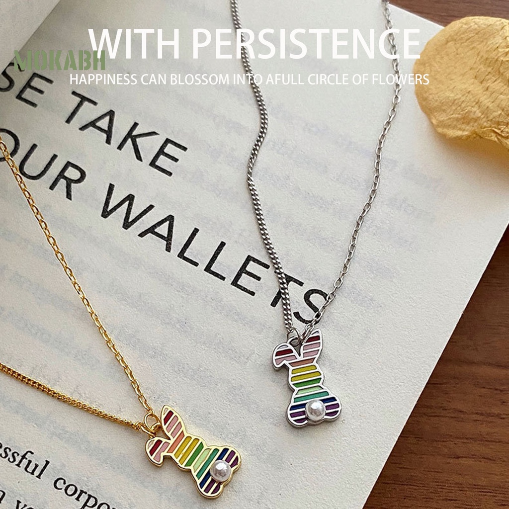 Vòng cổ Mặt Hình Thỏ Họa Tiết Sọc Cầu Vồng Thời Trang Cho Nữ