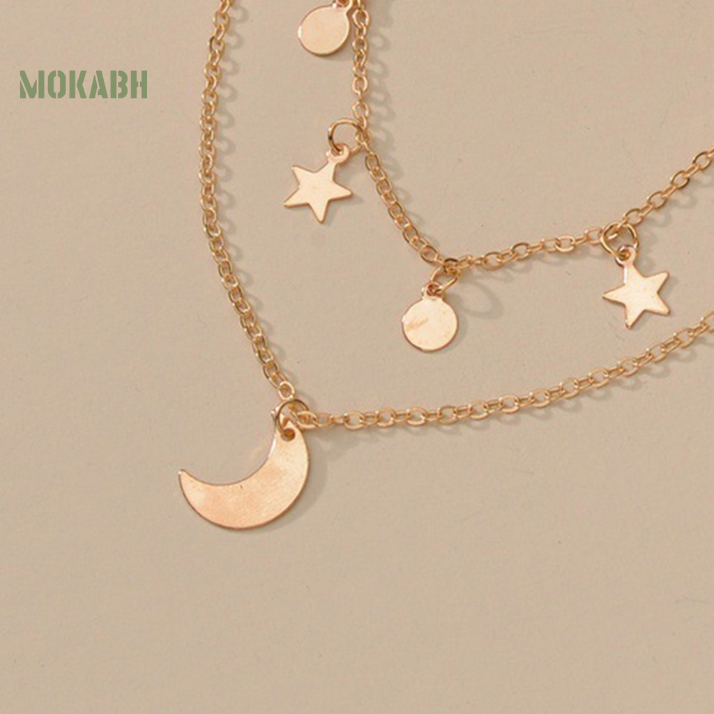 [Mới] Vòng cổ Hai Lớp Mặt Hình Ngôi Sao Mặt Trăng Bằng Kim Loại Có Thể Điều Chỉnh Không Gây Dị Ứng