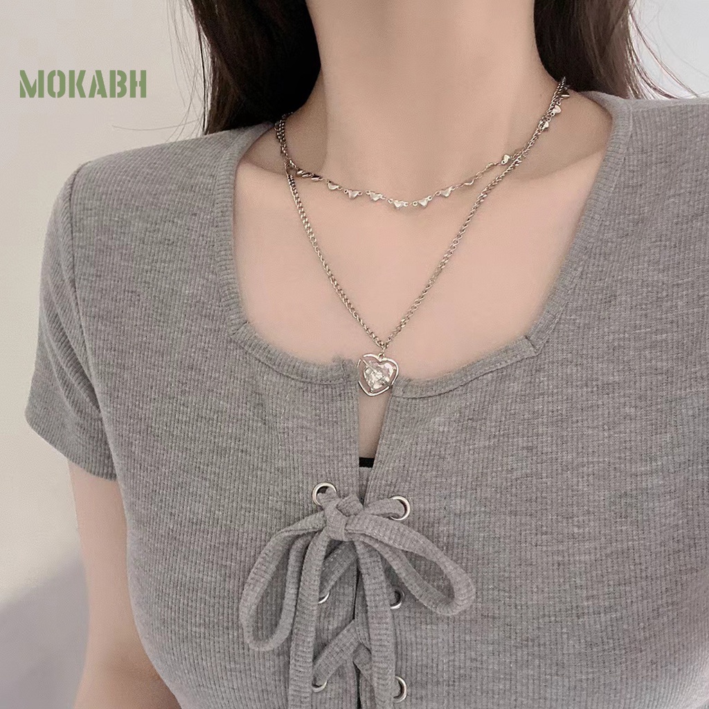 [Mới] Vòng cổ Hai Lớp Bằng Thép Titan Mặt Hình Trái Tim Thanh Lịch Cá Tính Có Thể Điều Chỉnh Dành Cho Thanh Thiếu Niên