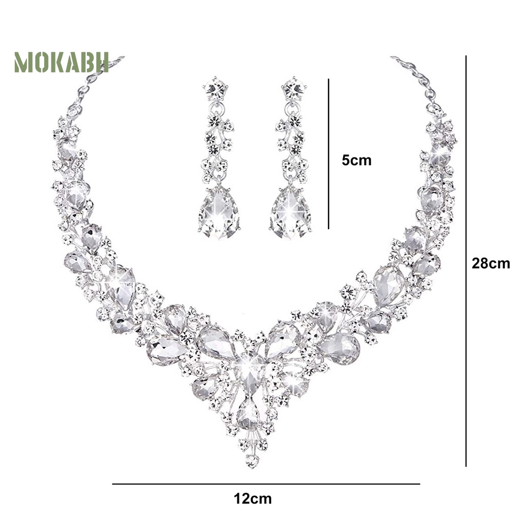 1 Set Vòng cổ Và Bông Tai Đính Đá Giả Kim Cương Lấp Lánh