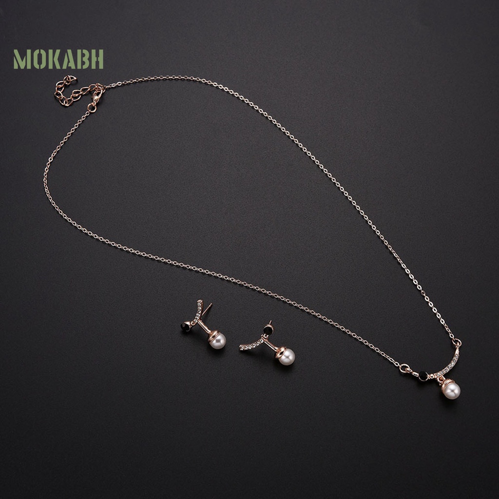 1 Bộ Vòng cổ + Bông Tai Mạ Điện Đính Ngọc Trai Giả Sang Trọng Không Gây Dị Ứng Thời Trang