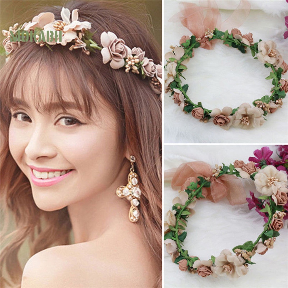 Băng Đô Cài Tóc Đính Hoa Nhân Tạo Phong Cách Boho Thời Trang Cho Nữ