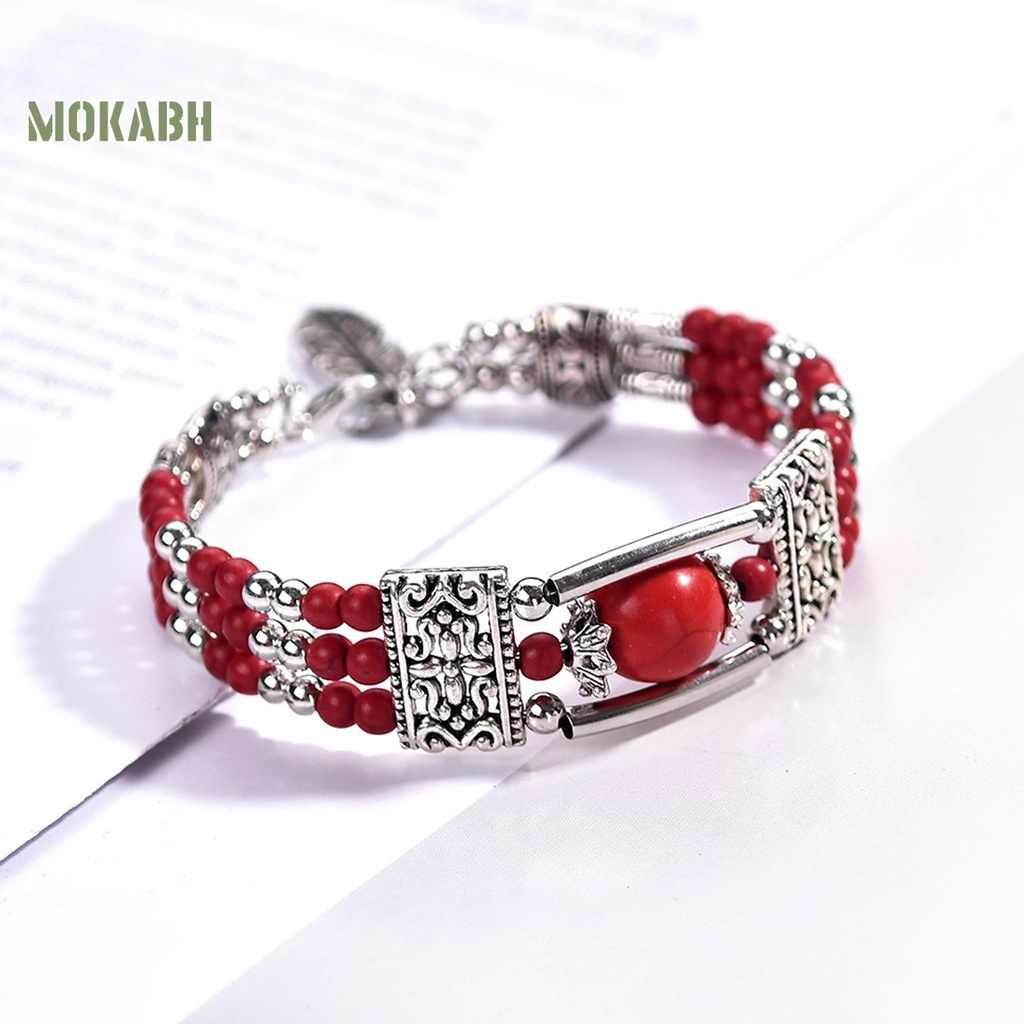 Vòng Đeo Tay Ba Lớp Đính Ngọc Lam Giả Phong Cách Bohemia Thời Trang Cho Nữ