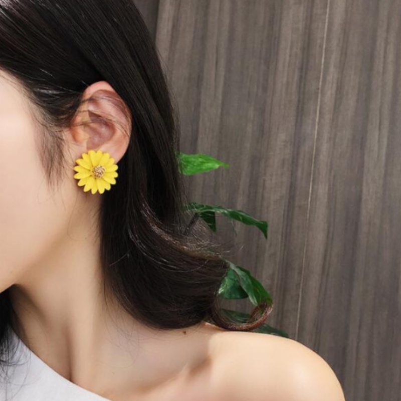 Bông Tai Hình Hoa Màu Vàng Hồng Phong Cách Hàn Quốc Thời Trang Cho Nữ