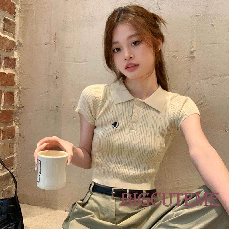 Áo Croptop Ngắn Tay Thêu Họa Tiết Thời Trang Mùa Hè Dành Cho Nữ