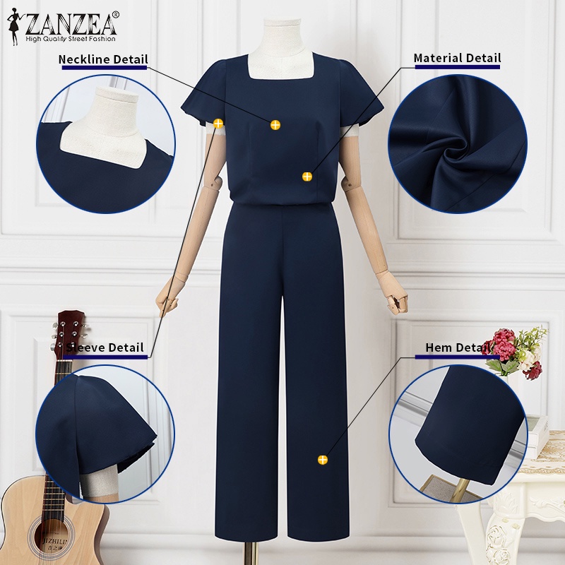 Zanzea Bộ Áo Cổ Vuông + Quần Dài Lưng Cao Có Khóa Kéo Bên Hông Thời Trang Vintage Cho