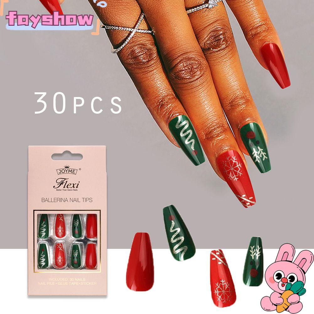 Bộ 30 Móng Tay Giả Múa Ba Lê Họa Tiết Bông Tuyết Giáng Sinh