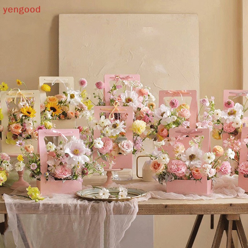 (YGD) Hộp carton Kraft Hai Mặt Đựng Bó Hoa Cầm Tay Sáng Tạo Chống Nước Có Tay Cầm Làm Quà Tặng Lễ Tình Nhân