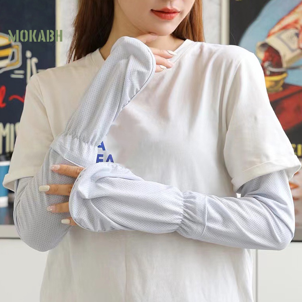 1 Cặp Ống Tay Áo Bằng Lụa Lạnh Co Giãn Thoáng Khí Chống Tia UV Màu Sắc Đơn Giản