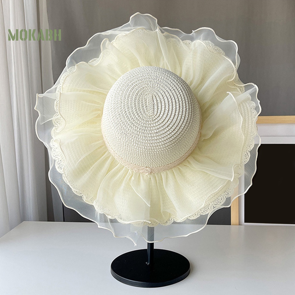 Nón Cối Rộng Vành Phối Lưới Thời Trang Đi Biển Cho Nữ