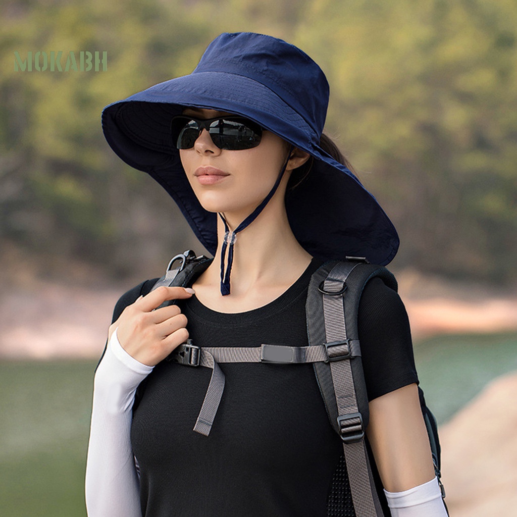 [Mok Abh] Mũ Vành Rộng Chống Gió Thiết Kế Điều Chỉnh Được Có Dây Buộc Tóc Đuôi Ngựa Nhẹ Nhà
