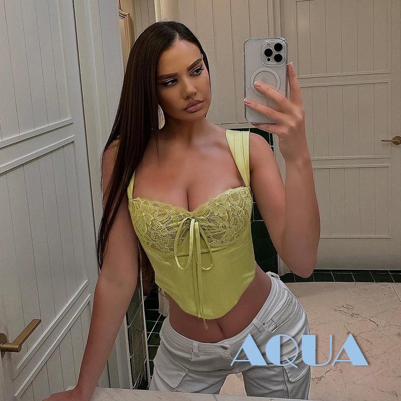 Áo Croptop Hai Dây Vải Satin Phối Ren Hở Lưng Thời Trang Mùa Hè Cho Nữ