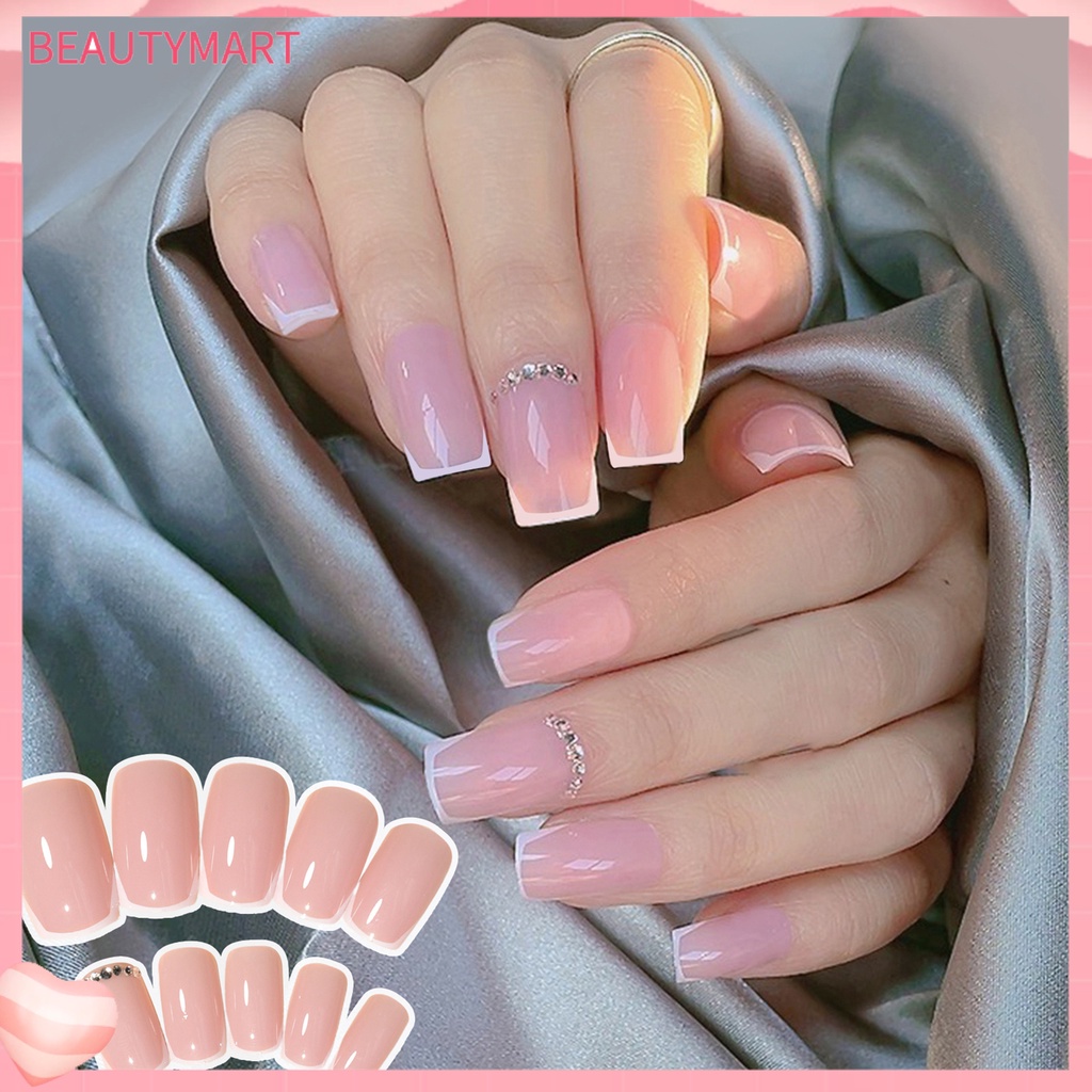 Bộ 24 Móng Tay Giả Bằng Nhựa ABS Che Phủ Toàn Diện Màu Sắc Sống Động Kèm Keo Nhấn