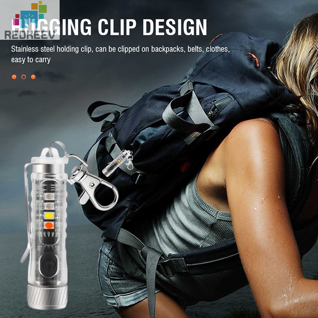 Móc Khóa Đèn Pin Mini SOS USB Type-C Chống Nước Kèm Kẹp Tiện Dụng