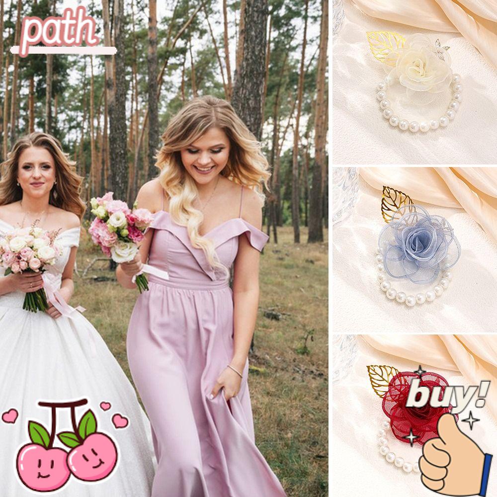 Bộ 2 Vòng Hoa Đeo Cổ Tay Cho Cô Dâu Nhảy Múa Trang Trí Tiệc CướiHoa Vải Satin Trang Trí Đám Cưới