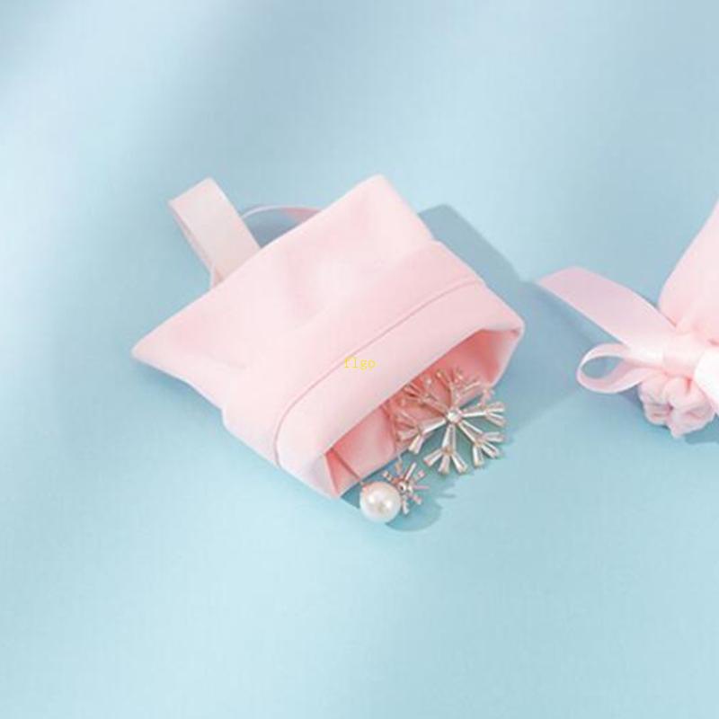 Set 50 Túi Nhung Đựng Kẹo 7x9cm Có Dây Ruy Băng Trang Trí Giáng Sinh