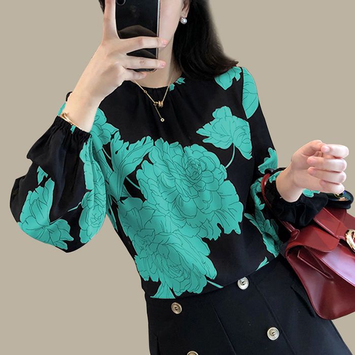 Áo Sơ Mi Chiffon Tay Dài In Họa Tiết Phong Cách Mới Mùa Hè Dễ Phối Đồ Cho Nữ