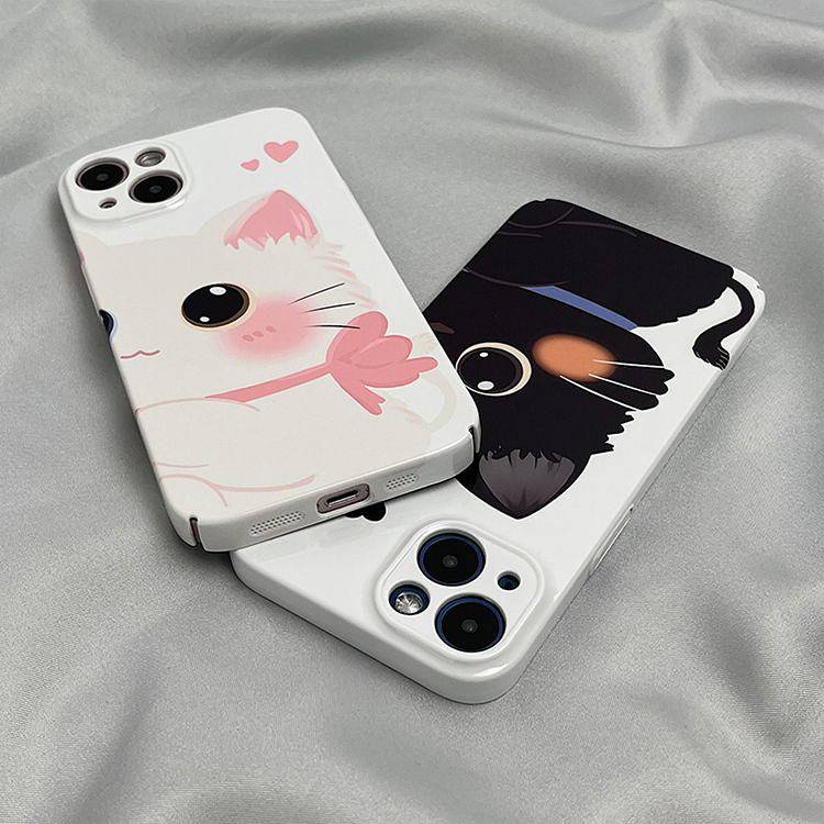 Ốp Điện Thoại Cứng In Hình Mèo Trắng Đen Cho iphone 14 13 12 11 pro max 7 8 plus x xs xr xsmax