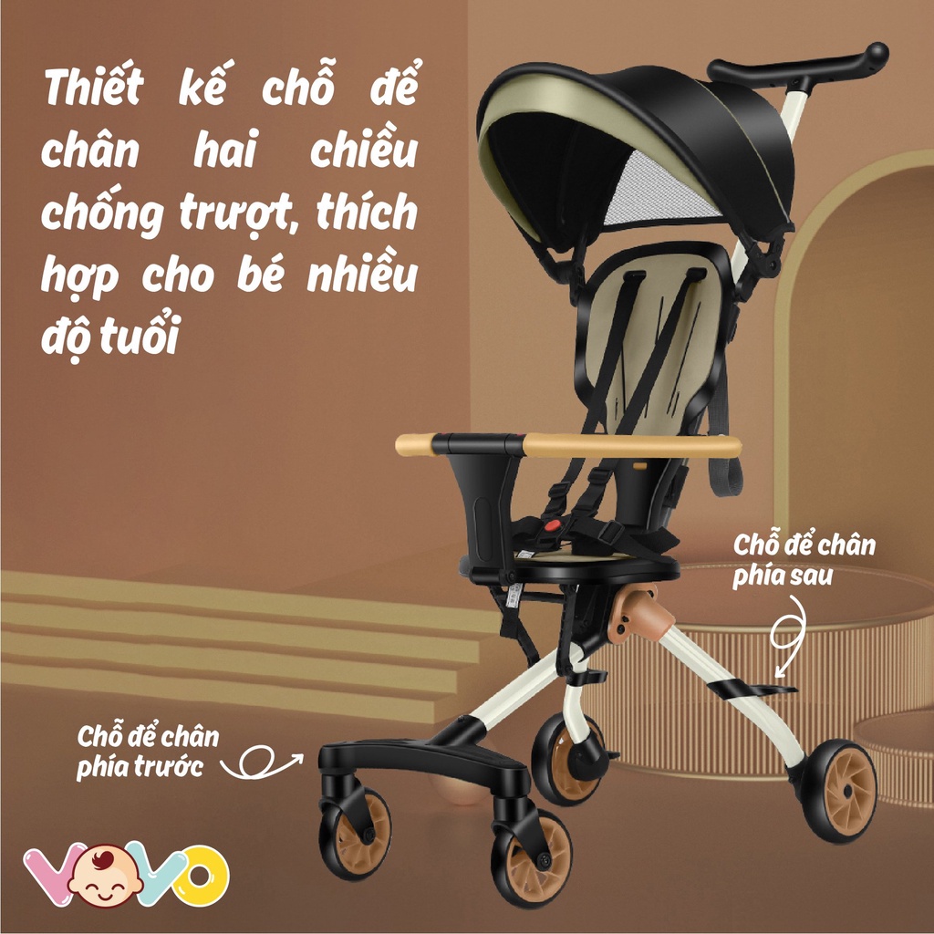 Xe đẩy gấp gọn 2 chiều Vo Vo VO 0206 siêu nhẹ hệ thống giảm xóc giúp bé dễ ngồi vô cùng thoải mái Zimbababy