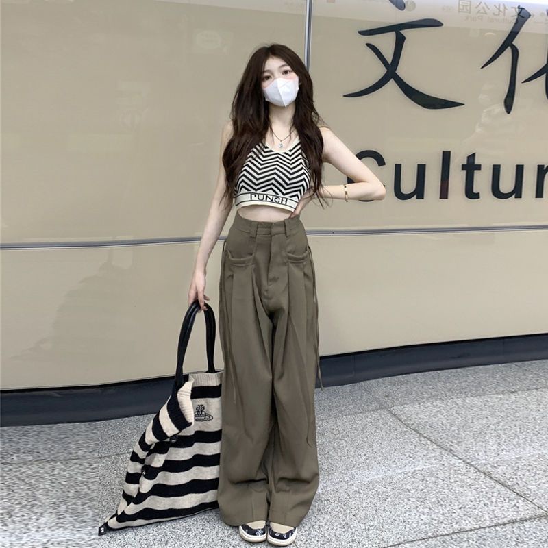 COZOK Quần ống rộng Lưng Cao Thời Trang retro Cá Tính