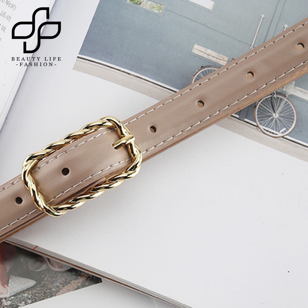 Beautylife Thắt Lưng Da Giả Khóa Xoắn Màu Vàng Kim Chống Phai Màu Có Thể Điều Chỉnh Được Phong Cách Vintage Thời Trang May Vá Hàng Ngày Cho Nữ
