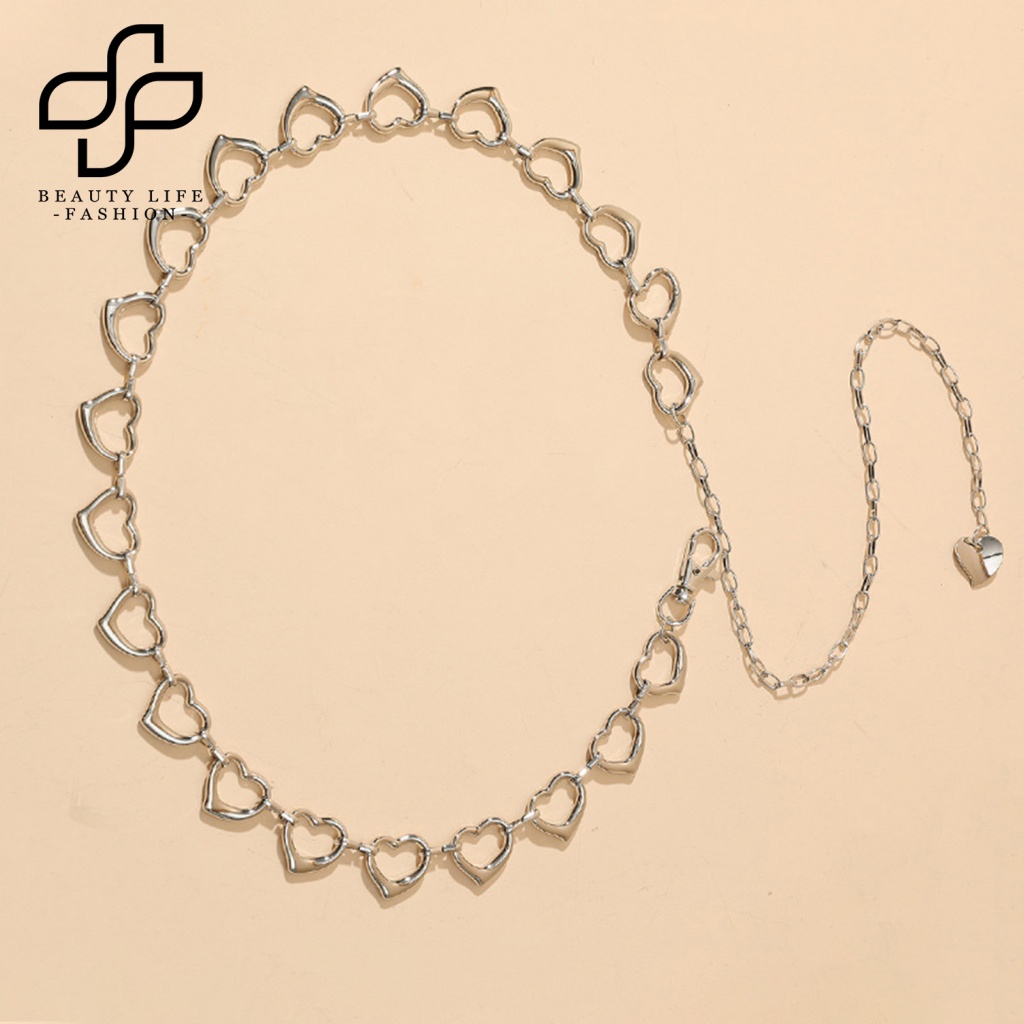 Dây Xích Thắt Lưng Mạ Bạc Bóng Cao Thanh Lịch Gợi Cảm Trang Trí Hình Trái Tim Cho Nữ Mặc Hàng Ngày